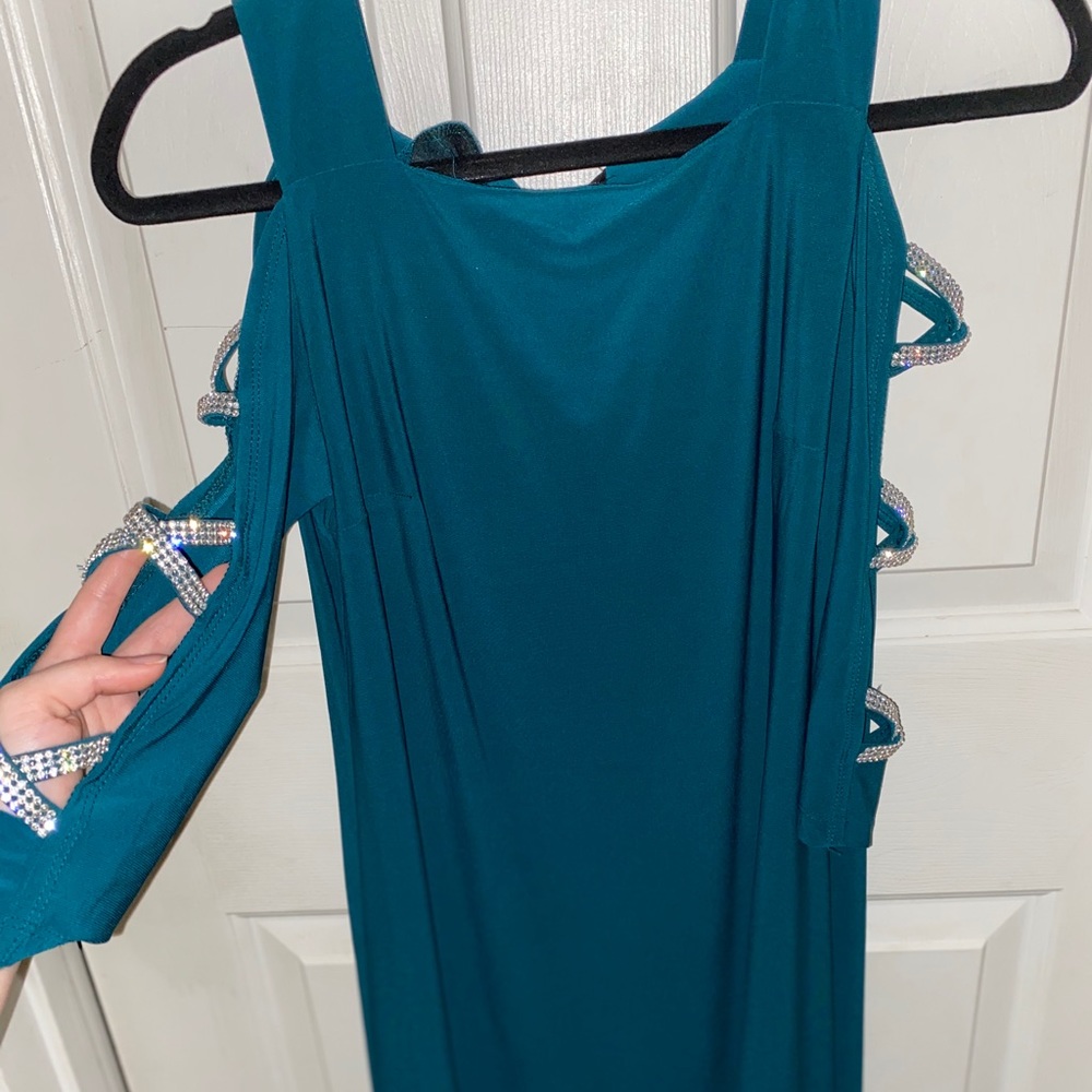 DARK GREEN dress w diamond sleeves